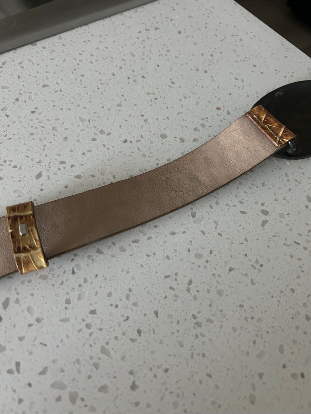 Gold Floral Crystal Oval Buckle Croc-Embossed Women's Belt - Picture 7 of 14